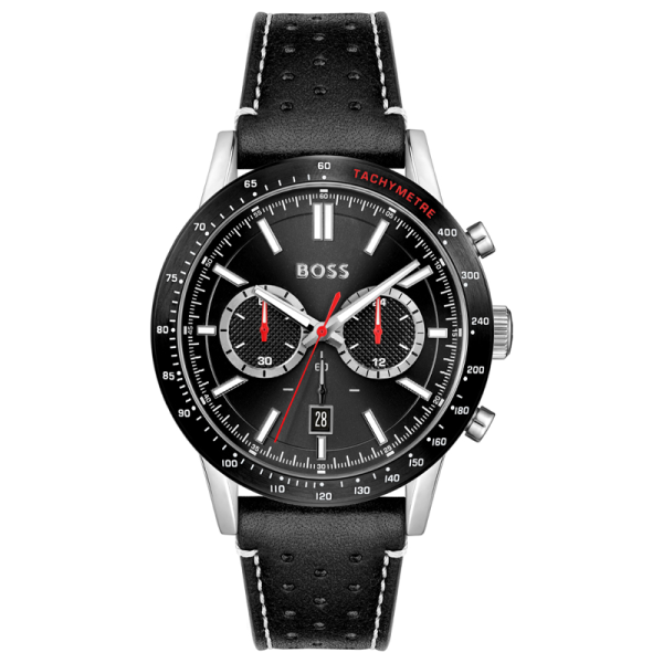 Hugo Boss Men’s Quartz Black Leather Strap Black Dial 44mm Watch 1513920 Hover Image