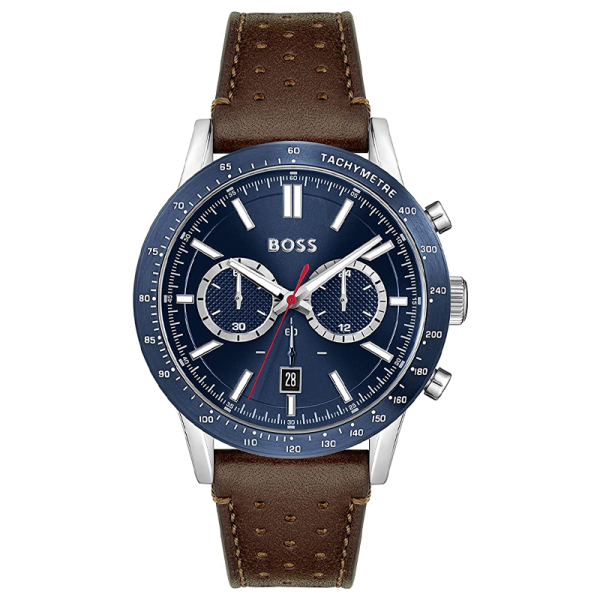 Hugo Boss Men’s Quartz Brown Leather Strap Blue Dial 44mm Watch 1513921 Hover Image