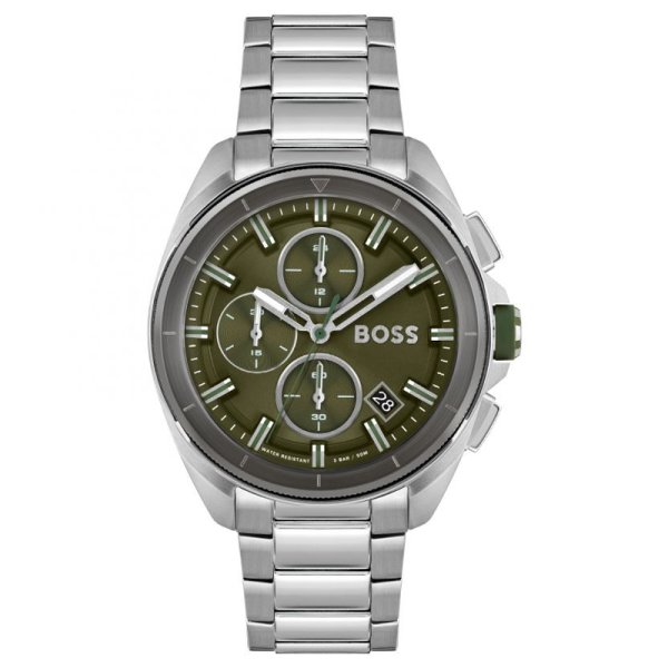 Hugo Boss Men’s Quartz Silver Stainless Steel Green Dial 44mm Watch 1513951 Hover Image