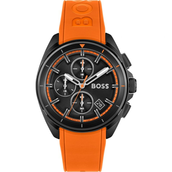 Hugo Boss Men’s Quartz Orange Silicone Strap Black Dial 44mm Watch 1513957 Hover Image