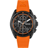 Hugo Boss Men’s Quartz Orange Silicone Strap Black Dial 44mm Watch 1513957