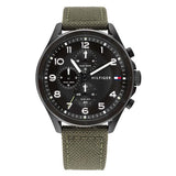 Tommy Hilfiger Men’s Quartz Green Nylon Strap Black Dial 44mm Watch 1792006