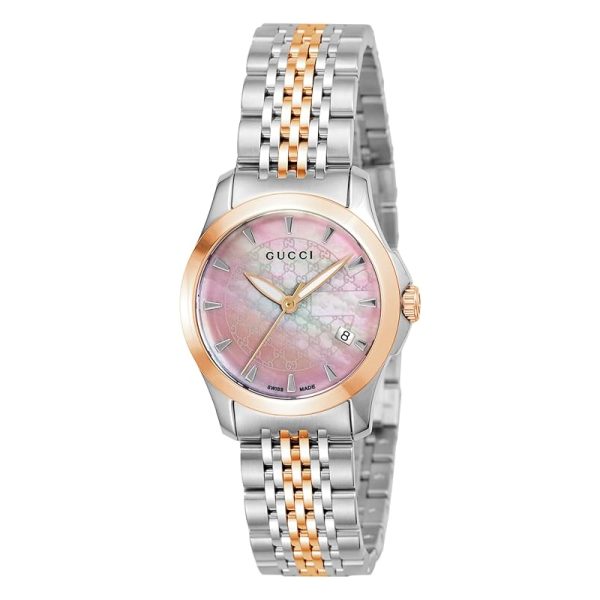 GuGucci Women’s Quartz Two Tone Stainless Steel Pink Mother Of Pearl Dial 27mm Watch YA126536 Hover Image