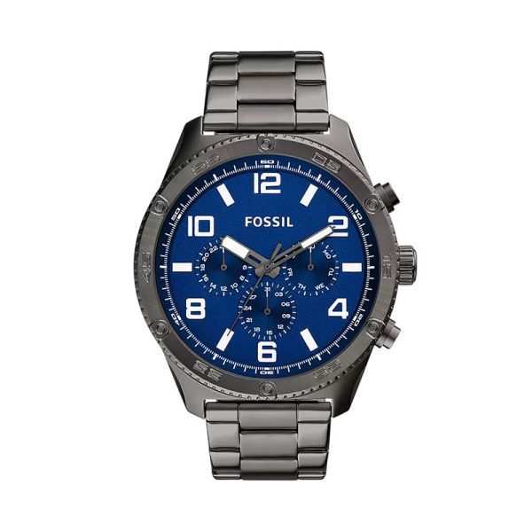 Fossil Men’s Quartz Gunmetal Stainless Steel Blue Dial 50mm Watch BQ2798 Hover Image
