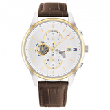 Tommy Hilfiger Men’s Quartz Brown Leather Strap Silver Dial 44mm Watch 1710501