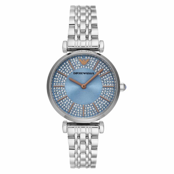 Emporio Armani Women’s Quartz Silver Stainless Steel Blue Dial 32mm Watch AR11594 Hover Image