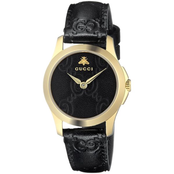 Gucci Women’s Swiss Made Quartz Black Leather Strap Black Dial 27mm Watch YA126581A Hover Image