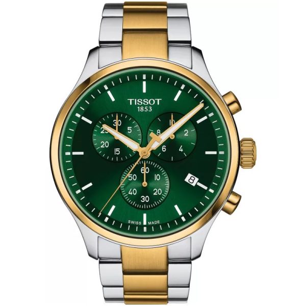 TISSOT Men’s Swiss Made Quartz Two-tone Stainless Steel Green Dial 45mm Watch T116.617.22.091.00 Hover Image