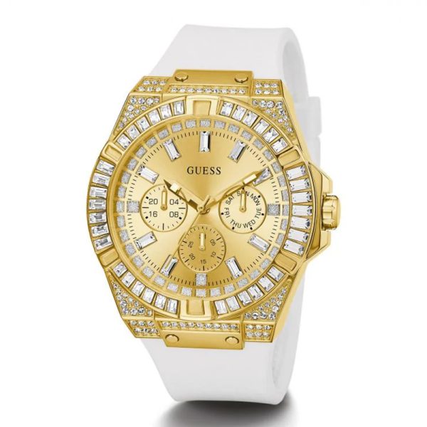 Guess Men’s Quartz White Silicone Strap Gold Dial 47mm Watch GW0208G3 Hover Image