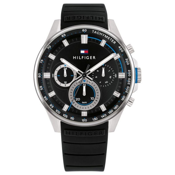 Tommy Hilfiger Men’s Quartz Black Silicone Strap Black Dial 45mm Watch 1791971