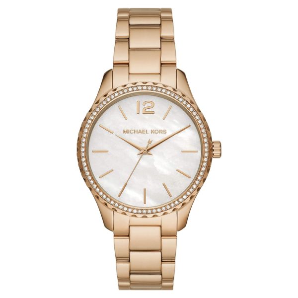Michael Kors Women’s Quartz Gold Stainless Steel White Mother Of Pearl Dial 38mm Watch MK6870 Hover Image