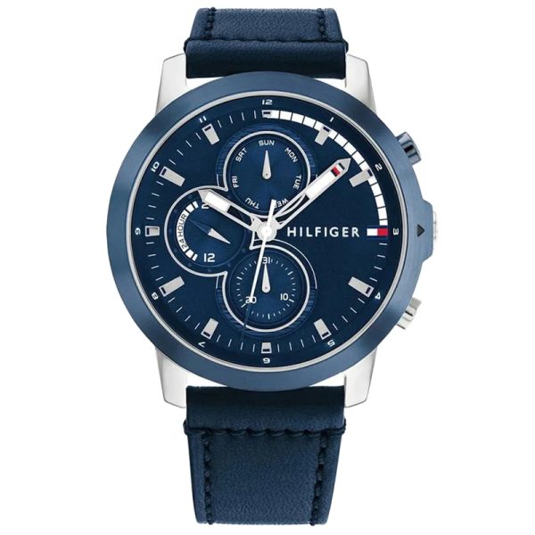 Tommy Hilfiger Men’s Quartz Blue Leather Strap Blue Dial 46mm Watch 1792051 Hover Image