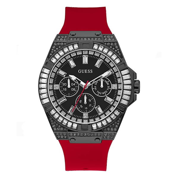 Guess Men’s Quartz Red Silicone Strap Black Dial 47mm Watch GW0208G6 Hover Image