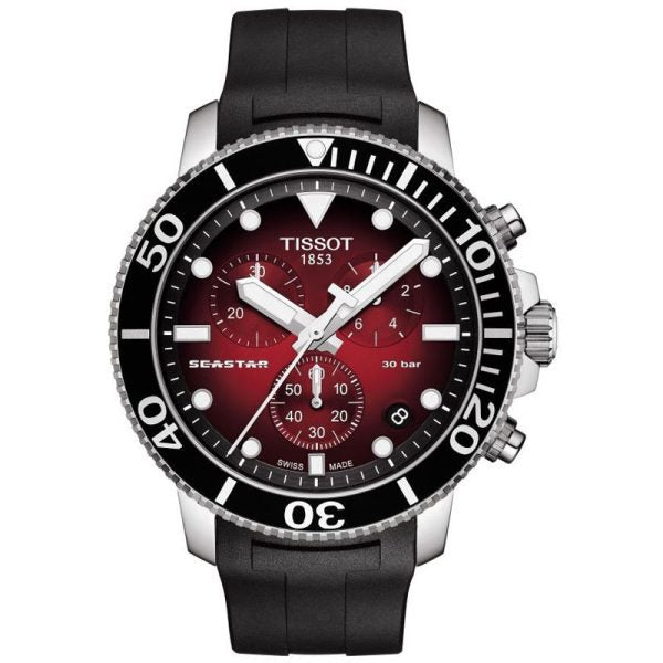 TISSOT Men’s Quartz Swiss Made Black Silicone Strap Red Dial 45mm Watch T120.417.17.421.00 Hover Image
