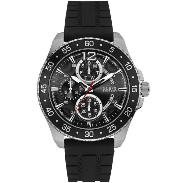 Guess Men’s Quartz Black Silicone Strap Black Dial 46mm Watch W0798G1 Hover Image