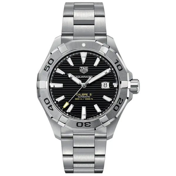 Tag Heuer Aquaracer Men’s Automatic Swiss Made Silver Stainless Steel Black Dial 43mm Watch WAY2010.BA0927 Hover Image