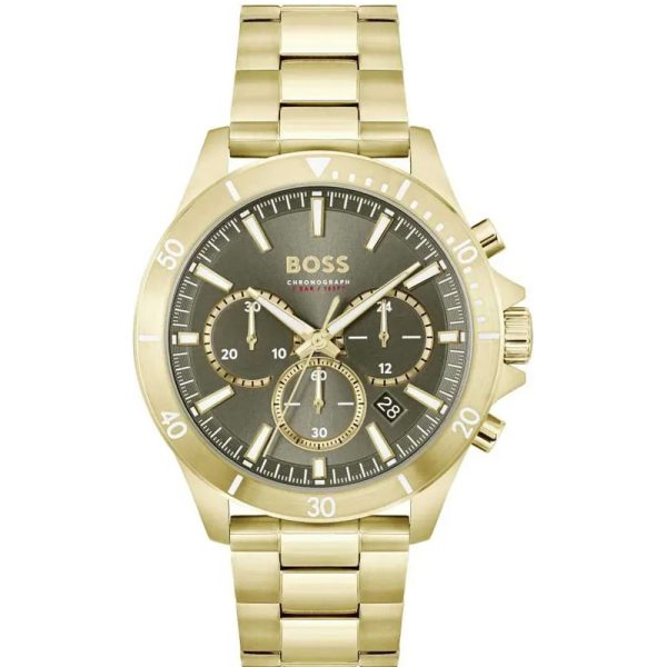 Hugo Boss Men’s Quartz Gold Stainless Steel Olive Green Dial 45mm Watch 1514059 Hover Image
