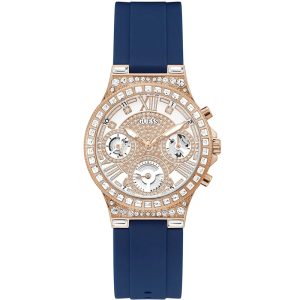 Guess Women’s Quartz Blue Silicone Strap Rose Gold & White Dial 36mm Watch GW0257L3 Hover Image