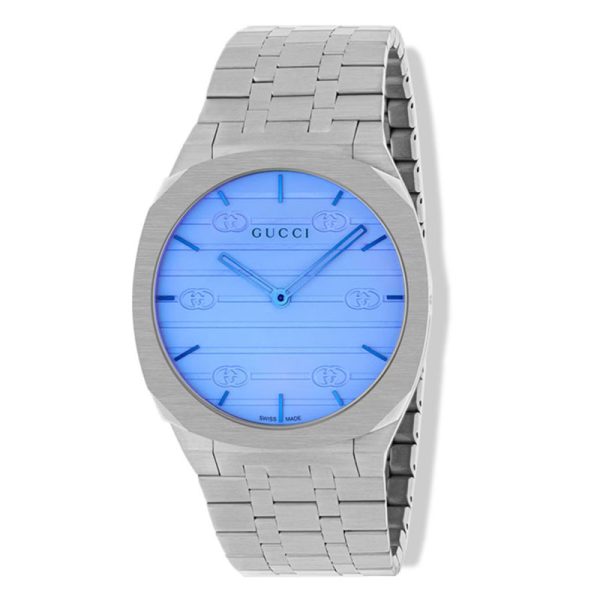 Gucci Unisex Swiss Made Quartz Silver Stainless Steel Blue Dial 38mm Watch YA163408 Hover Image
