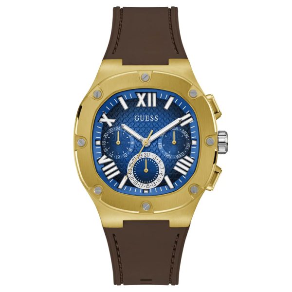 Guess Men’s Quartz Brown Silicone Strap Blue Dial 42mm Watch GW0571G5 Hover Image