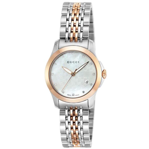 Gucci Women’s Swiss Made Quartz Two-tone Stainless Steel Mother of Pearl Dial 27mm Watch YA126539
