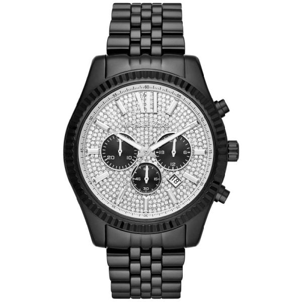 Michael Kors Men’s Quartz Black Stainless Steel Silver Dial 45mm Watch MK8605 Hover Image