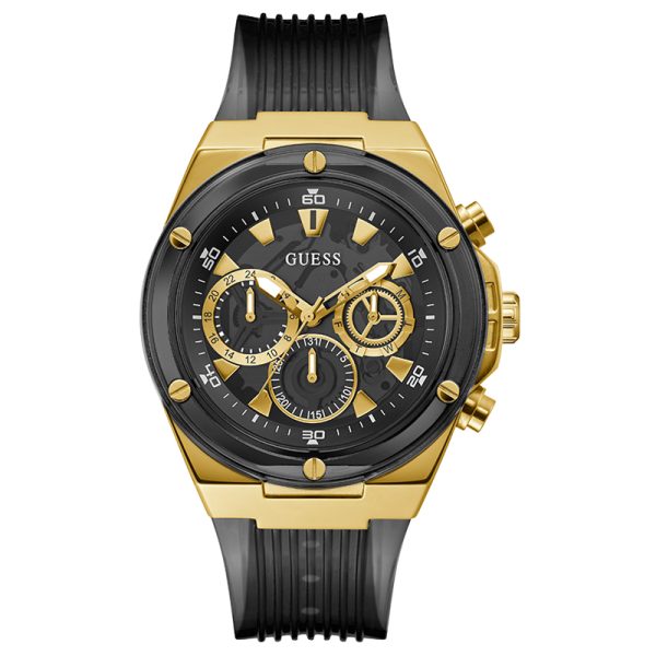 Guess Men’s Quartz Black Silicone Strap Black Dial 46mm Watch GW0425G1 Hover Image