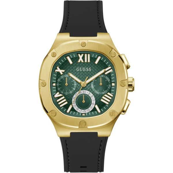 Guess Men’s Quartz Black Silicone Strap Green Dial 42mm Watch GW0571G3 Hover Image