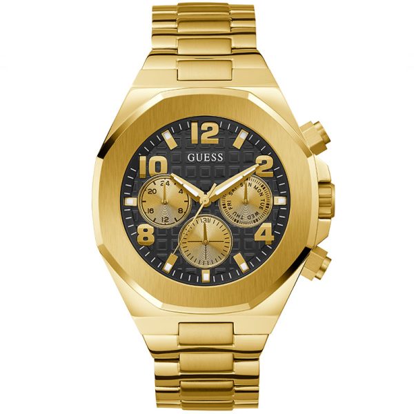 Guess Men’s Quartz Gold Stainless Steel Black Dial 46mm Watch GW0489G2 Hover Image
