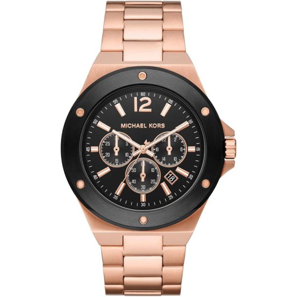 Michael Kors Men’s Quartz Rose Gold Stainless Steel Black Dial 45mm Watch MK8940 Hover Image