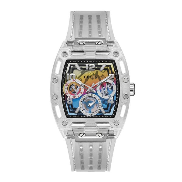 Guess Men’s Quartz White Silicone Strap Multi Colour Dial 44mm Watch GW0499G3 Hover Image