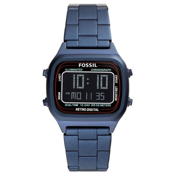 Fossil Men’s Digital Blue Stainless Steel Negative Display Dial 40mm Watch FS5896 Hover Image