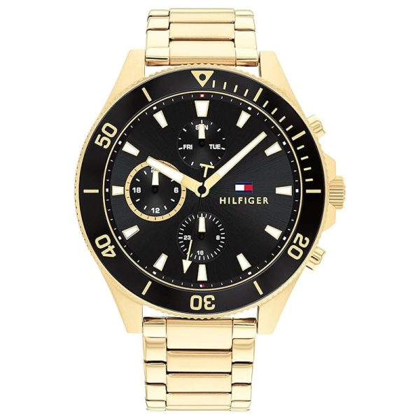 Tommy Hilfiger Men’s Quartz Gold Stainless Steel Black Dial 46mm Watch 1791919 Hover Image