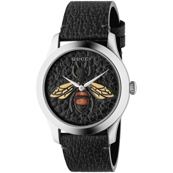 Gucci Unisex Swiss Made Quartz Black Leather Strap Black Dial 38mm Watch YA1264067