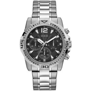 Guess Men’s Quartz Silver Stainless Steel Black Dial 43mm Watch GW0056G1 Hover Image