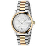 Gucci Men’s Swiss Made Quartz Two Tone Stainless Steel Silver Dial 38mm Watch YA126450