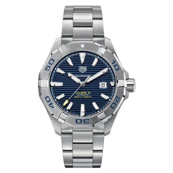 Tag Heuer Aquaracer Men’s Automatic Swiss Made Silver Stainless Steel Blue Dial 43mm Watch WAY2012.BA0927 Hover Image