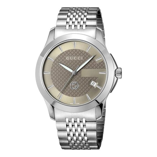Gucci Men’s Swiss Made Quartz Silver Stainless Steel Brown Dial 38mm Watch YA1264107 Hover Image