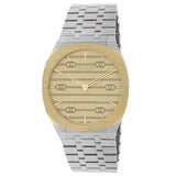 Gucci Women’s Swiss Made Quartz Silver Stainless Steel Gold Dial 34mm Watch YA163403