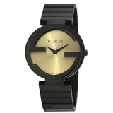 Gucci Women’s Swiss Made Quartz Black Stainless Steel Gold Dial 37mm Watch YA133314