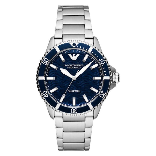 Emporio Armani Men’s Automatic Silver Stainless Steel Blue Dial 42mm Watch AR60059 Hover Image