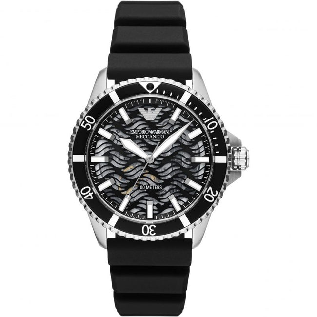 Emporio Armani Men’s Automatic Black Silicone Strap Black Dial 42mm Watch AR60062 Hover Image