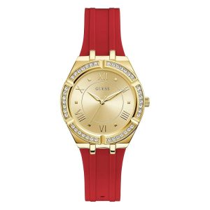 Guess Women’s Quartz Red Silicone Strap Gold Dial 36mm Watch GW0034L6 Hover Image