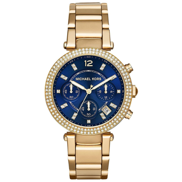 Michael Kors Women’s Quartz Gold Stainless Steel Blue Dial 39mm Watch MK6262 Hover Image