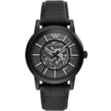 Emporio Armani Men’s Automatic Black Leather Strap Black Dial 43mm Watch AR60008