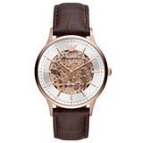 Emporio Armani Men’s Automatic Brown Leather Strap Silver Dial 43mm Watch AR60039