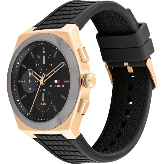Tommy Hilfiger Men’s Quartz Black Silicone Strap Grey Dial 44mm Watch 1791931 Main Image