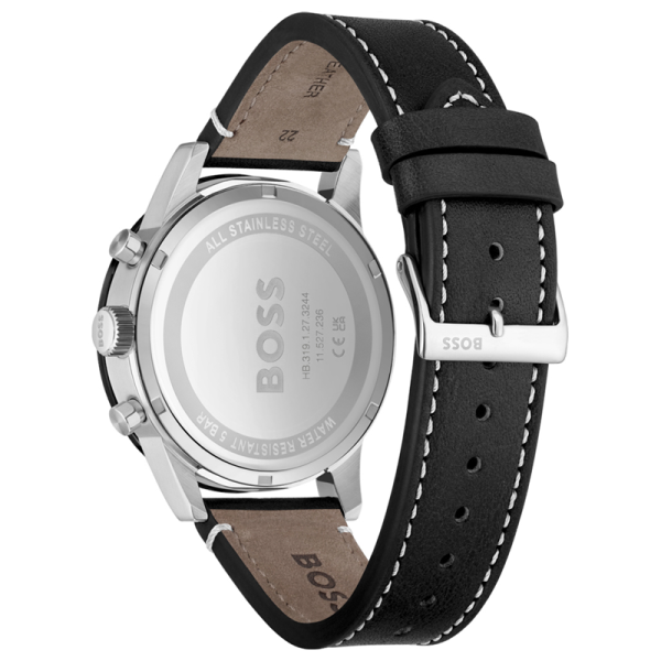 Hugo Boss Men’s Quartz Black Leather Strap Black Dial 44mm Watch 1513920 Main Image