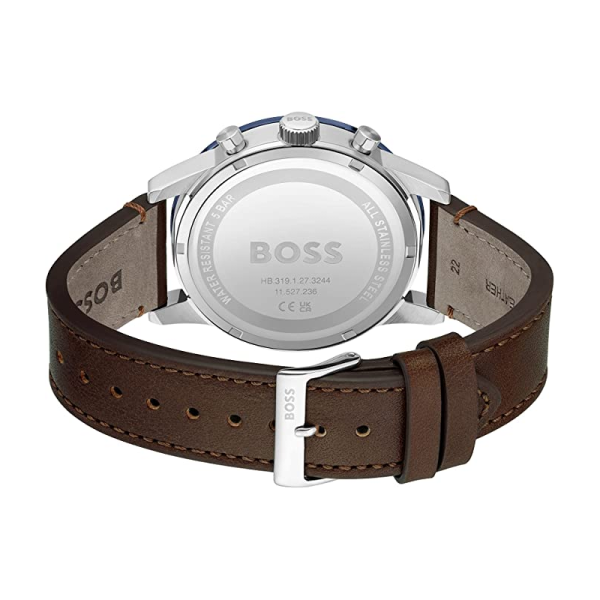 Hugo Boss Men’s Quartz Brown Leather Strap Blue Dial 44mm Watch 1513921 Main Image