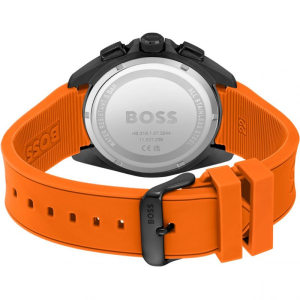 Hugo Boss Men’s Quartz Orange Silicone Strap Black Dial 44mm Watch 1513957 Main Image